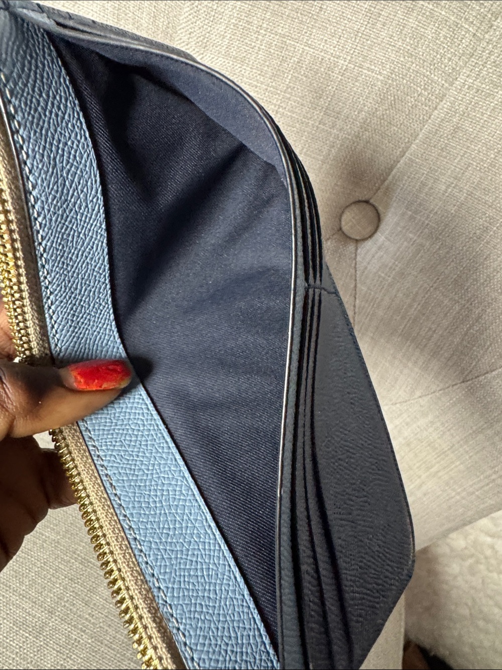 Coach Beige Signature Wristlet with Light Blue Pocket - Picture 5 of 7